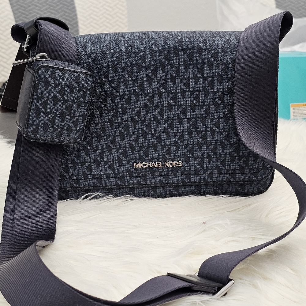 Michael Kors Navy and Black Logo Messenger Bag